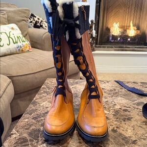 Cole Haan Tan and Black Lace-Up Boots